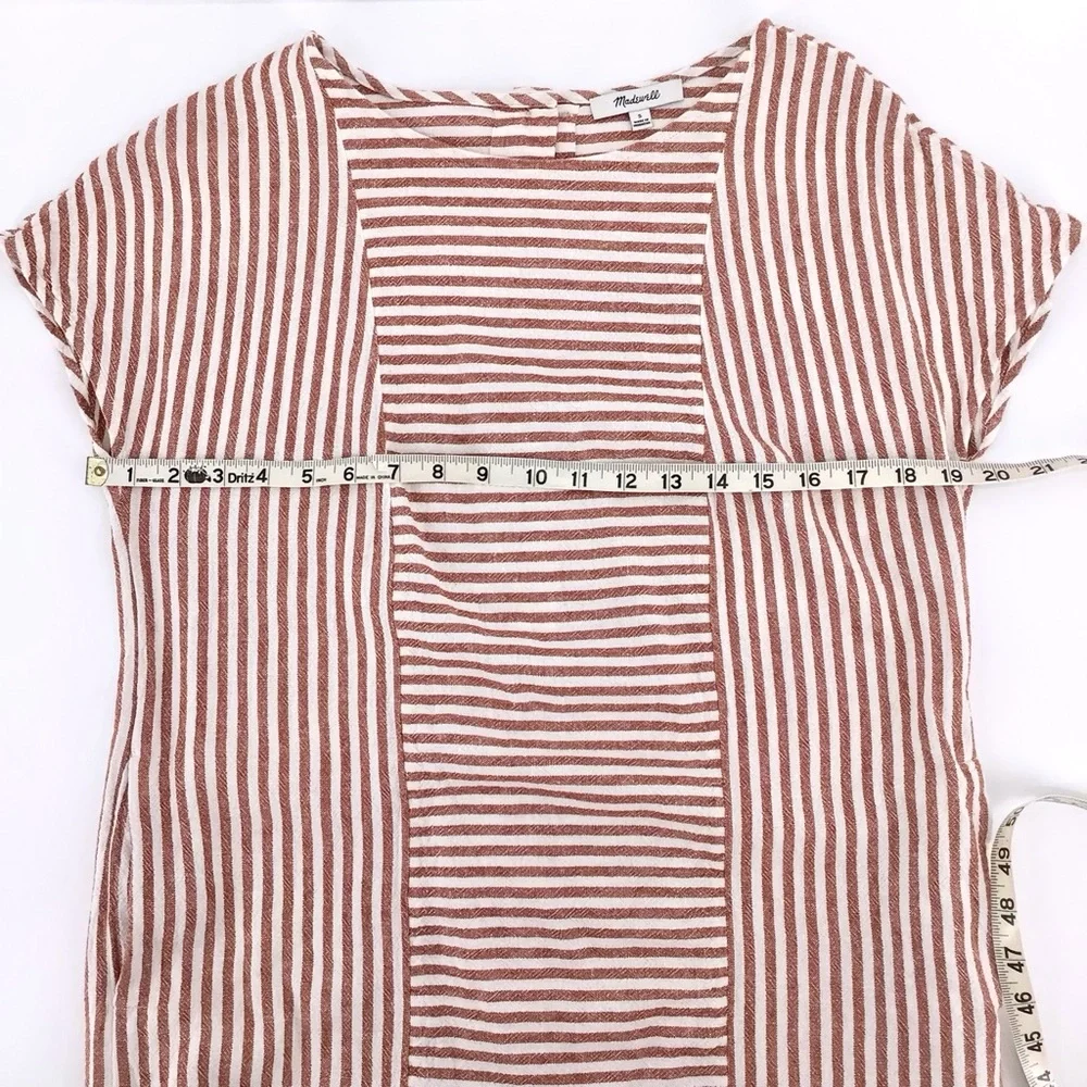 Madewell G5305 Rust White Stripe Play Button Back Linen Blend Dress Size Small - Picture 9 of 15